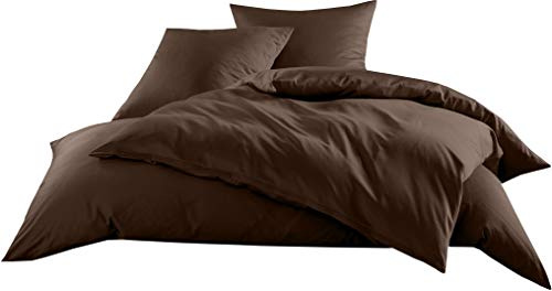 Bettwaesche-mit-Stil Mako-Satin Baumwollsatin Bettwäsche Uni einfarbig zum Kombinieren (Bettbezug 155 cm x 220 cm, Dunkelbraun)