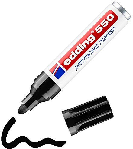 edding 550 marcador permanente - negro - 1 rotulador - punta redonda 3-4 mm - resistente al agua, de secado rápido, rotuladores indelebles - para cartón, plástico, madera, metal, vidrio