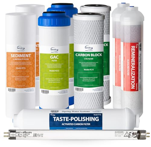 iSpring F10KU Juego de Cartuchos de Filtro de Repuesto, 1 Año, para Sistemas de Ósmosis Inversa UV Minerales Alcalinos de 7 Etapas, 10 piezas, Blanco