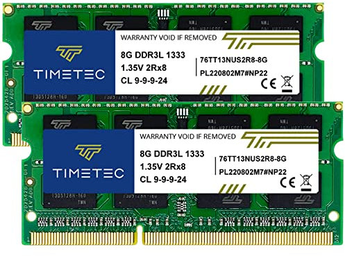 Timetec 16GB Kit(2x8GB) DDR3/DDR3L 1333MHz PC3-10600 Non-ECC Unbuffered 1.35V CL9 2Rx8 Dual Rank 204 Pin SODIMM Laptop PC Memoria RAM Módulo Actualización
