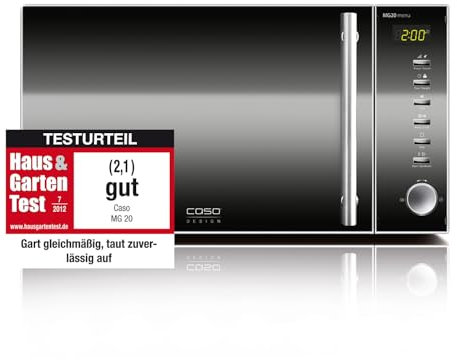 Caso | MG20 menu 2-in-1 Mikrowelle mit Grill | 800 W, Grill 1000W, 2 Kombiprogramme + 14 Koch-Programme, Design Edelstahl und verspiegelt ,20L,Edelstahl