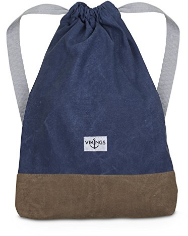 VIKINGS Rucksack Gym Bag Sack Turnbeutel Baumwolle Canvas Tasche Sport für Frauen Männer Kinder, Farbe: Blau