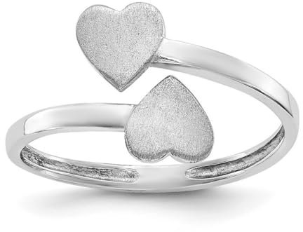 JewelryWeb Zehenring für Damen, 14 Karat Weißgold, satiniert, poliert, Doppelherz, Größe 4,00, Einheitsgröße, Gold Metall Weißgold, Kein Edelstein