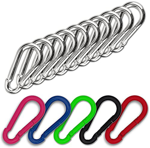 C.P.Sports 10x Karabinerhaken 80mm x 8mm | Stahl verzinkt, belastbar bis 250kg | robuste Karabiner Haken für Sport, Camping, Outdoor, Hobby, Freizeit oder Schlüsselanhänger | 10er Pack SILBER