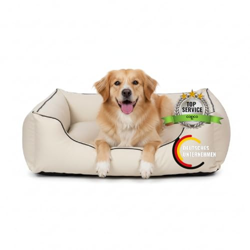 CopcoPet Orthopädisches Hundebett mittelgroße Hunde – Waschbares Hundekissen 【Wendebett】 Hundekorb aus Kunstleder - Formstabiles Hundesofa - Hundekörbchen mit erhöhten Rand, Dog Bed Beige 90 x 70 cm