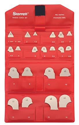 Starrett S167MCZ Combined 167MA And 167MB Radius Gauges Inch Set Without Holder, Satin Finish, 1-15 mm Range, 0.5 mm And 1 mm Increments, 21 Gauges