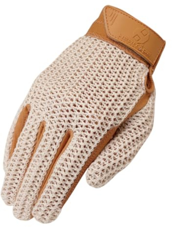 Heritage Crochet Riding Gloves, Size 9, Natural Tan