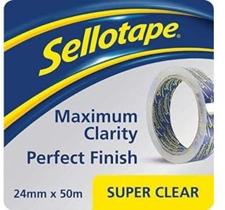 Sellotape Super Clear Tape, Practical Sticky Adhesive Tape for Maximum Clarity, Strong Tape for gift wrapping - Single roll (24mmx50m)