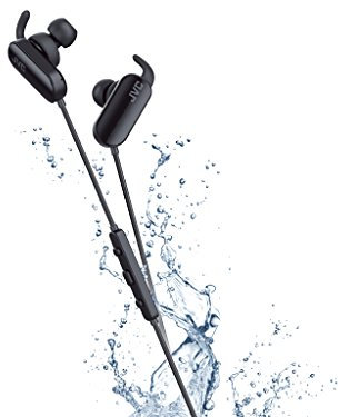 JVC Auricolari in Ear Sport Bluetooth con Gancio Mobile, a Prova di Spruzzi (IPX4), Auricolari di Tipo Aperto e Auricolari Standard Inclusi (S/M/L), con Microfono e Telecomando a 3 Pulsanti, Compatibile con Iphone/Blackberry/Android, a Prova di Spruzzi (IPX4), 4,5 Ore di Autonomia, Nero