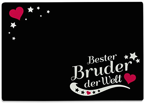 WANDKINGS Glasschneidebrett mit Schriftzug „Bester Bruder der Welt“ - Glasschneideplatte, Schneidebrett aus Glas, Frühstücksbrettchen