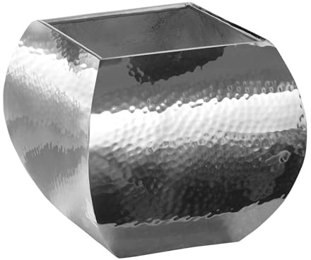 Fink eckiger Edelstahl Übertopf 17x15 cm silbernes gehämmertes Pflanzgefäß