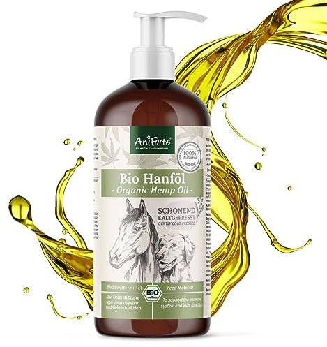 AniForte kaltgepresstes Bio Hanföl für Hunde & Pferde 1 Liter - 100% reines Barf Öl als Zusatz, Premium Hanföl, Naturprodukt ohne Zusätze