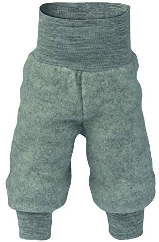 Baby Hose Fleece, 100% Schurwolle, Engel Natur mit Nabelbund, 62/68 cm, Hellgrau Melange