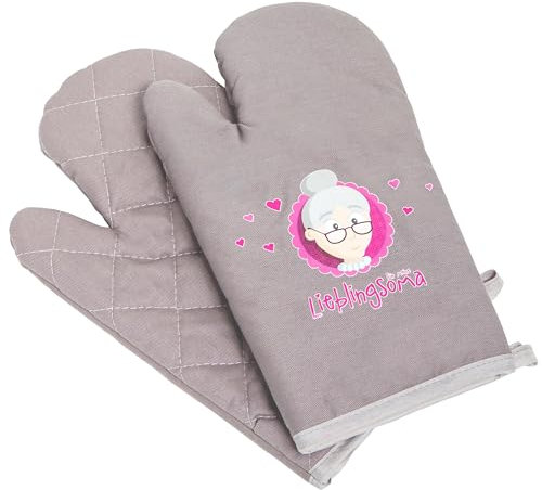 Myoma Ofenhandschuhe für Oma – Hitzebeständige, langlebige Küchenhandschuhe (Paar) Omas zum Geburtstag & Weihnachten, lustige Backhandschuhe für die Lieblingsoma inkl. Karte