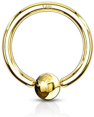 Paula & Fritz® Brustwarzen-Piercing Captive Bead Ring Klemm-Kugel Echt-Gold 14 Karat Gelb-Gold Weiß-Gold viele Größen
