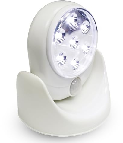 Trimming Shop Battery Powered Motion Sensor Light with White 7 LED Adjustable Head ABS Body Auto Night Detection for Indoor Outdoor Wall Shed Porch Stairs Garden Or Bathroom Lighting Use, 1pcs | Battery Operated, Adjustable Head, Auto Night Detection, ABS Body for Wall, Garden, Porch, Shed, Stairs Lighting