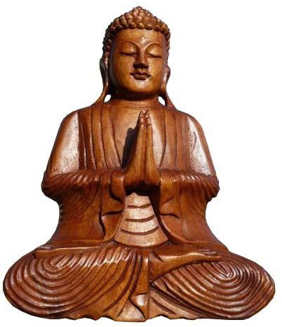 Wogeka - Super schöner 30 cm Gebet Buddha Meditation - Handarbeit aus Holz geschnitzt als besondere Geschenk-Idee für Asien-Fans zu Geburtstag, Weihnachten zur Deko Budda Feng Shui BMGEB30