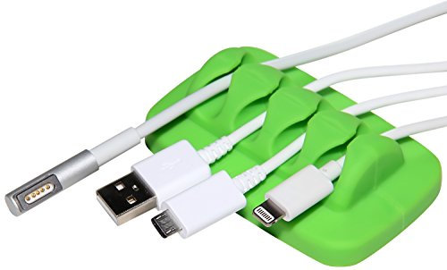 Desktop Cable Organizer, Weighted, Eco-Friendly Silicone, No Bad Smell, Bundled with 4 Reusable Cable Ties (Green)