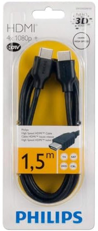 Philips 1.5m High Speed 4 x 1080p Full HD HDMI Cable with Ethernet – 3D Ready High Definition Media Cable for TVs, Blu-ray, Laptops and More – Works with Philips, Sony, Samsung, LG and More, SWV2432W10