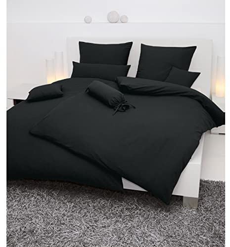 Janine Mako Soft Seersucker Bed Linen Plain Piano 200 x 220 cm + 2 Pillowcases 80 x 80 cm Black