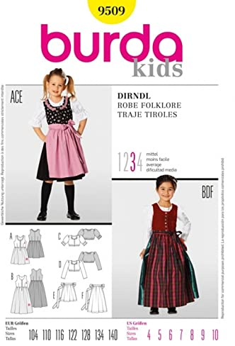 Burda Children's Sewing Pattern 9509 - Dirndl Dresses & Aprons Ages: 4-10