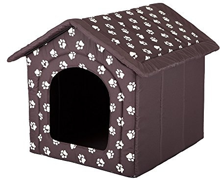 HobbyDog Hundehaus Hundehütte für mittelgroße Hunde - Katzenhaus, Katzenhöhle - mit herausnehmbarem Dach - Tierhaus für Katzen und Hunde für Drinnen/Indoor 44 x 38 x 45 cm [M] Braun mit Pfoten