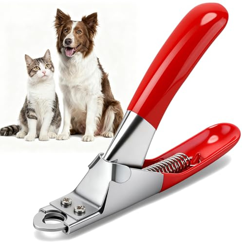 PETTOM Dog Cat Nail Clipper Professional Pet Claw Trimmer Stainless Steel Pet Toes Cutter Grooming Tool for Small Medium Dogs Cats (Guillotine Nail Clipper) Red