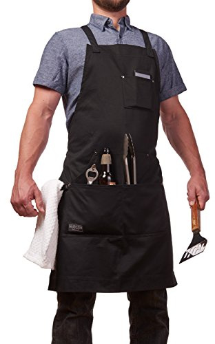 Hudson Durable Goods Professional Grade Chef Apron for Kitchen, BBQ, and Grill - 100% Cotton, Adjustable Crossback Apron for Men and Women with Large Pockets for Tools - Black