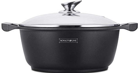 Royalty Line - RL-BS28M Kochtopf mit Marmorbeschichtung, Glasdeckel, Induktion, 5,7 l, 28 cm, Schwarz