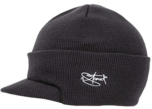 2Stoned Wollmütze mit Schirm Visor Beanie Cap Deluxe, One-Size Erwachsene Unisex, Dark Grey Solid