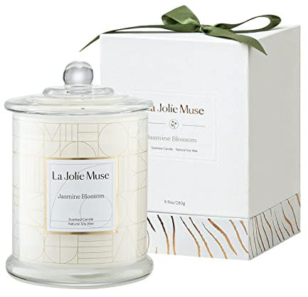La Jolíe Muse Scented Candles Gifts for Women, Jasmine Candle Mothers Day Gifts Set Glass Jar 9.9Oz /280g, Natural Soy Wax Candles 70 Hours Long Burning