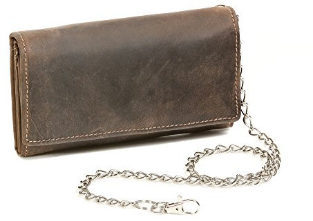 LEAS Biker & Trucker Langbörse mit RFID-Schutz Chrom-Kette Vintage-Stil in Echt-Leder, braun Vintage-Collection