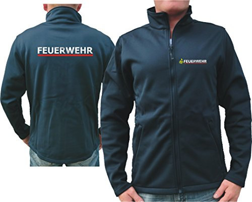 SmartSoftshelljacke Navy, BaWü Stauferlöwe nach VwV mit Rückendruck Feuerwehr Silber/rot