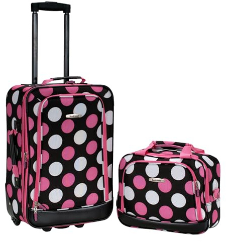 Rockland Fashion Softside 2 Piece Luggage Set, Expandable, (14 Tote/19 Upright), Multi Pink Dot