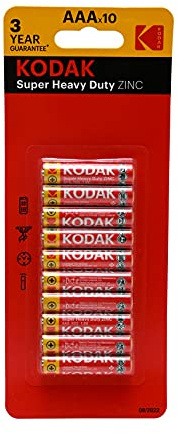 KODAK Super Heavy Duty AAA Power Type Zinc Disposable Batteries - Pack of 10, 500 g