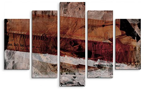 5 teiliges Wandbild auf Leinwand (Gesamt: H: 100cm B: 160cm) Keilrahmenbild Canvas Fotodruck Leinwandbild Leinwanddruck Kunstdruck Wandbild braun schwarz rot grau Farbbalken