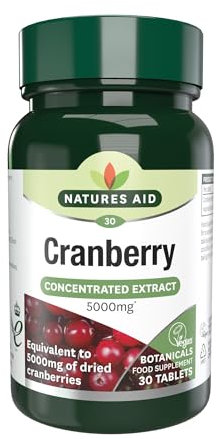 Natures Aid Cranberry Tablets 200mg – High Strength Supplement for Urinary Tract Support, Bladder Health, Antioxidant Protection – Vegan, Gluten Free, Non-GMO – 30 Tablets for Women & Men