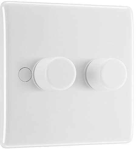 BG Electrical Intelligent Double Wall Dimmer Switch, 2 Way, Round Edge, Nexus 800 Series, White Moulded, 200W, 882