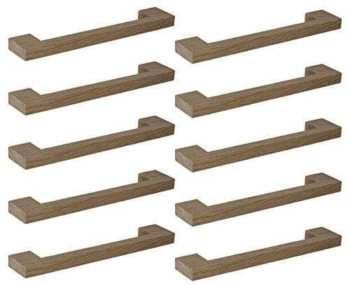 GedoTec Möbelgriff Holz Bügelgriff Eiche Schrankgriff eckig - CONIS | Türgriff für Küchen-Schrank & Möbel | Holzgriff BA 160 mm | Küchengriff echt natur | 10 Stück - Schubladen-Griff inkl. Schrauben