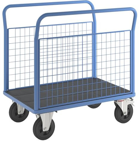eurokraft | Plattformwagen | 2 Gitter-Seitenwände | LxB 1050 x 700 mm | Vollgummireifen
