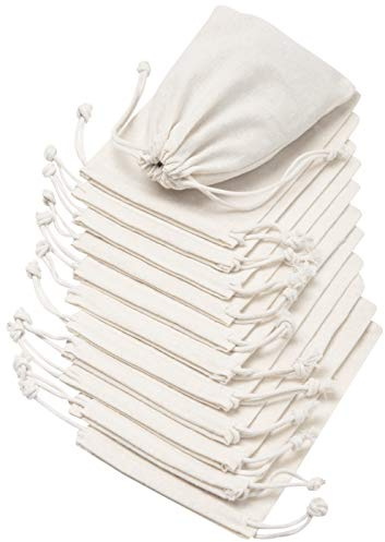 DR 100% Cotton Muslin Drawstring Bags (4x6 Inch - 12-Pack) Natural Beige Cotton Gift Storage Bag for Pantry Gifts Jewelry Sachets Small Item Organization