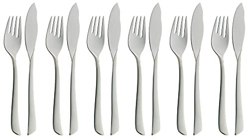 WMF Virginia Fischbesteck 12 teilig, Fischset für 6 Personen, Fischgabel, Fischmesser, Cromargan protect Edelstahl teilmattiert, kratzbeständig