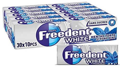 FREEDENT WHITE Chewing-Gum Sans Sucre Menthe Forte 30 x10 Dragées 420g | Chewing-gum menthe forte sans sucre pour une haleine fraîche au quotidien, au bureau ou en déplacement avec ce grand format