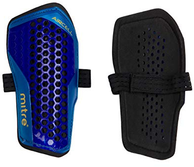 Mitre Aircell Parastinchi da calcio, traspiranti, protezione dagli urti, leggeri, nero/ciano/giallo, taglia XS