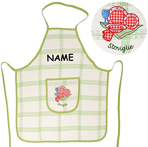 alles-meine.de GmbH Schürze - Stoviglie/Geschirr - incl. Name - mit großer Tasche & aufwendiger Stickerei - für Erwachsene & Jugendliche - 100% Baumwolle - Kochschürze & G..