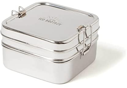 ECO Brotbox Cube Box XL - Brotdose 2 Lagig 1000ml- Lunchbox aus Edelstahl Quadratisch - BPA-frei - spülmaschinenfeste Vesperbox