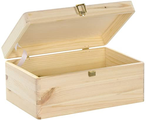 LAUBLUST Holzkiste mit Deckel & Schloss - 30x20x14cm, Natur - Aufbewahrungskiste | Erinnerungsbox, FSC® | Bastel- & Geschenkkiste