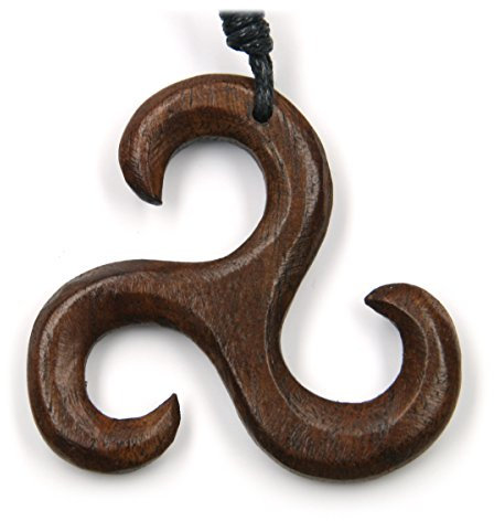 Drachensilber Triskelion Schmuck aus Holzkeltisch Triskel Kettenanhänger zeitlos natürlich inkl Textilband Holzschmuck
