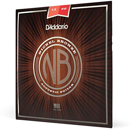 D'Addario Akustiska gitarrsträngar, nickelbrons, NB1356, medium tjocklek 13–56, set med 6 strängar, 1-pack