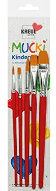 KREUL 553030 - Mucki Kinderpinsel Set für Kindergarten, Schule und Freizeit, sehr elastisch und strapazierfähig, 3 Flachpinsel in Größe 6, 12 und 16 sowie 2 Pinsel rund in den Größen 4 und 8